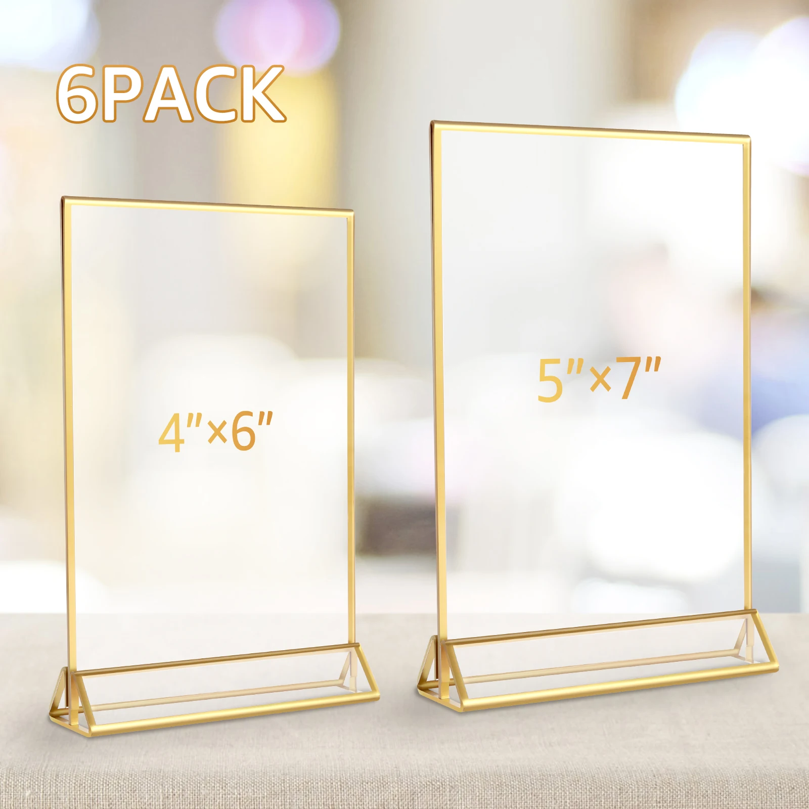 24/6pc Clear Sign Holder Gold Borders Acrylic Picture Frame Display Stand Table Menu Stands for Wedding Office Seat Card Bracket