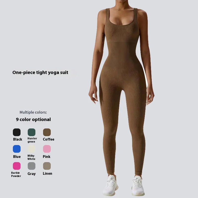 

Autumn Women Workout Seamless Jumpsuit Yoga Ribbed Bodycon One Piece Square Neck Leggings Romper Slim Fitness Jumpsuit