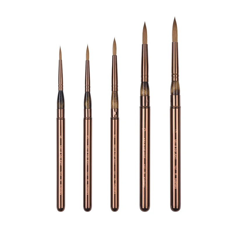 Professional Sable Hair Detail Brush Pen 107R Extra Long Pointed Round Tip Bronze Ferrule Pocket Travel Brush for Watercolor Gou