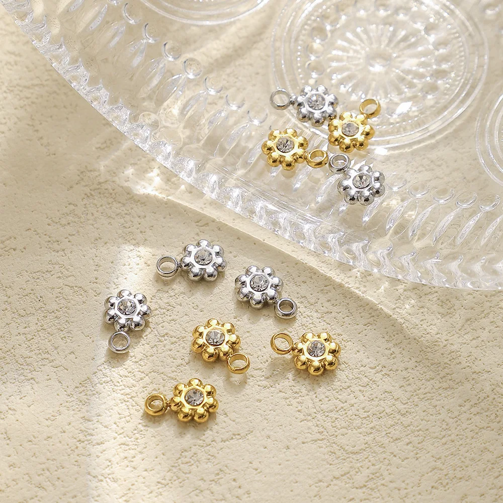 

10pcs Crystal Flower Charms Stainless Steel Gold Color Pendant for Necklace Bracelet Earrings Jewelry Making Accessories