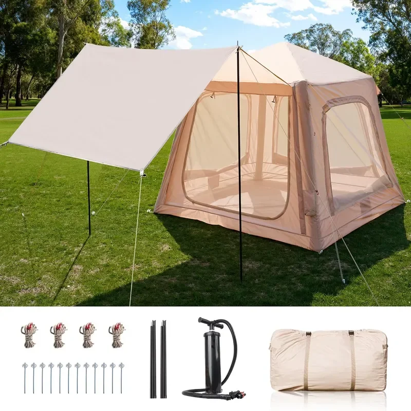 for Waterproof Portable Inflatable Camping Tent 300D Oxford Four-Season Durable One Bedroom Quick Setup UV-Resistant Shelter
