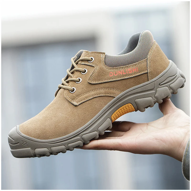 men casual steel toe caps working safety shoes outdoors tooling security boots worker cow suede leather welding footwear protect