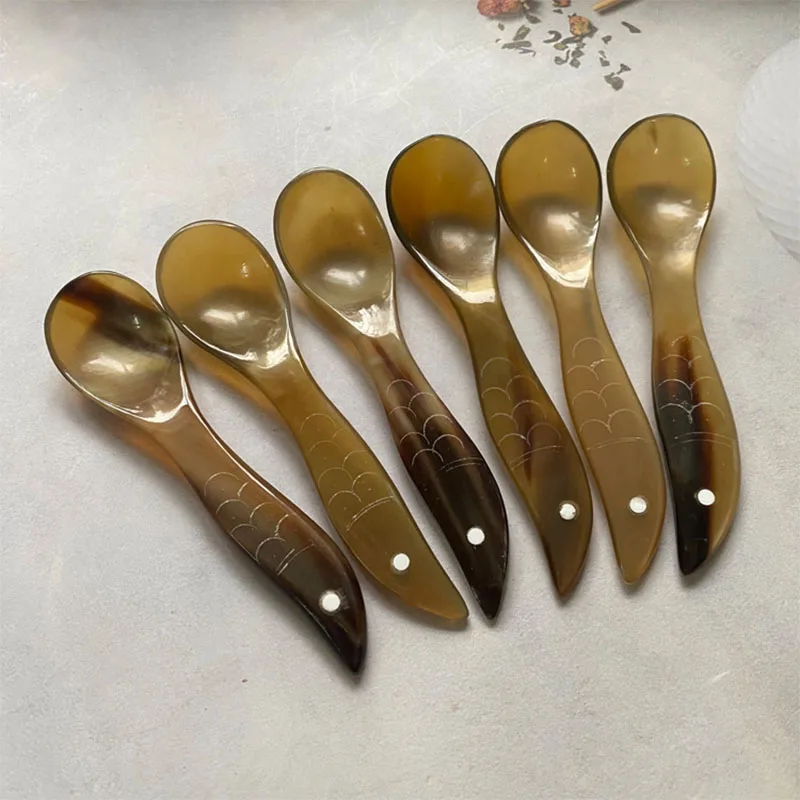 Kitchen Ladles Water Buffalo Horn Spoon Exquisite Western Cuisine Spoon Creative Dessert Spoon Long Handled Spoon Horn Products