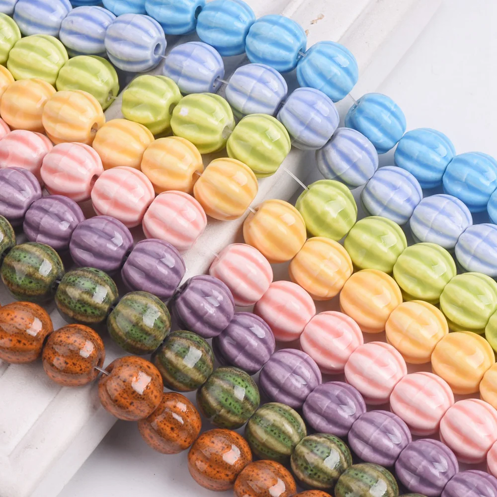 10pcs 13mm Pumpkin Shape Handmade Glazed Ceramic Porcelain Loose Beads for Jewelry Making DIY Crafts Findings