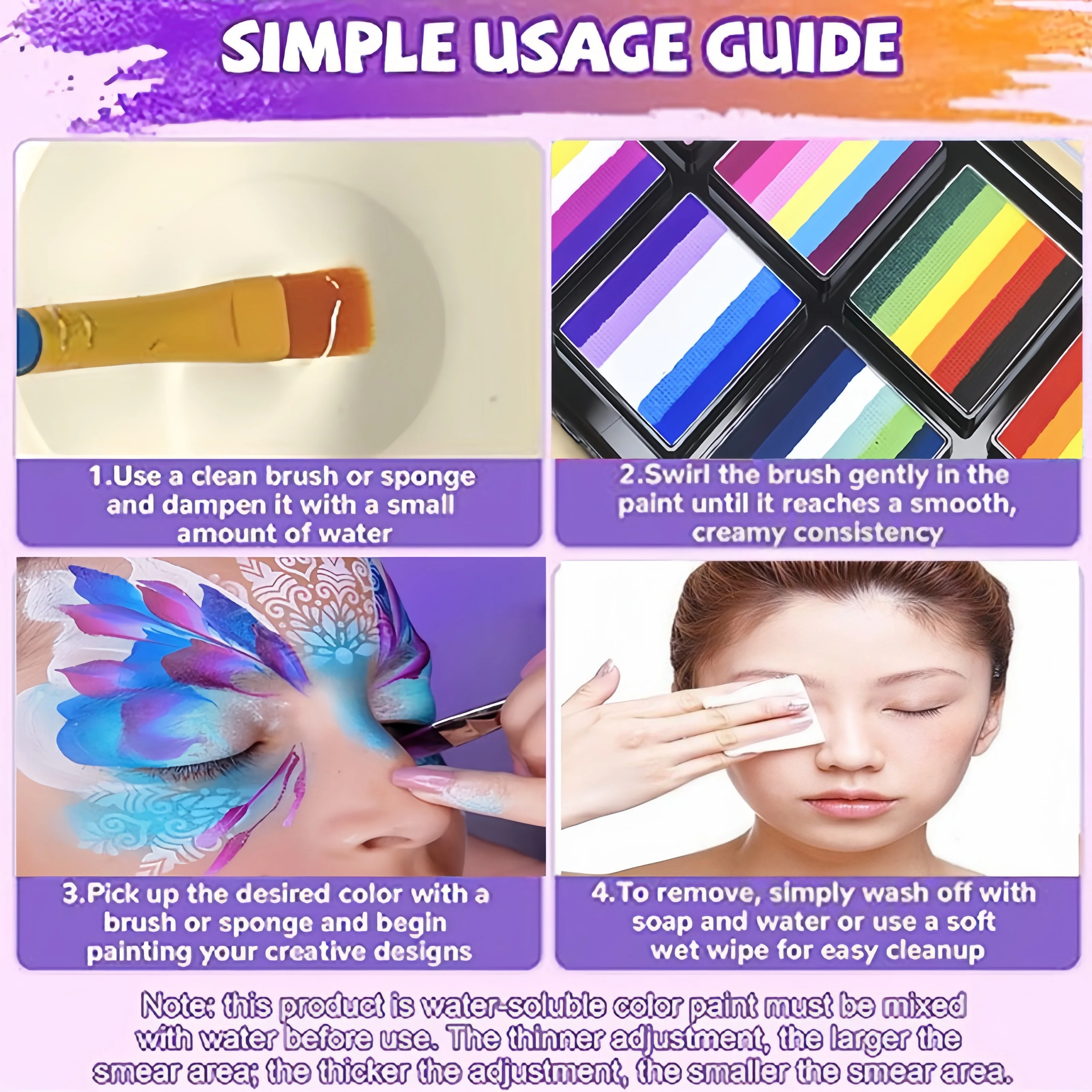 브러시가 포함된 57색 수용성 바디 페인트 세트 – 축제 파티, 이벤트 및 야외 활동을 위한 생동감 넘치고 쉽게 청소할 수 있는 빠른 건조 포뮬러