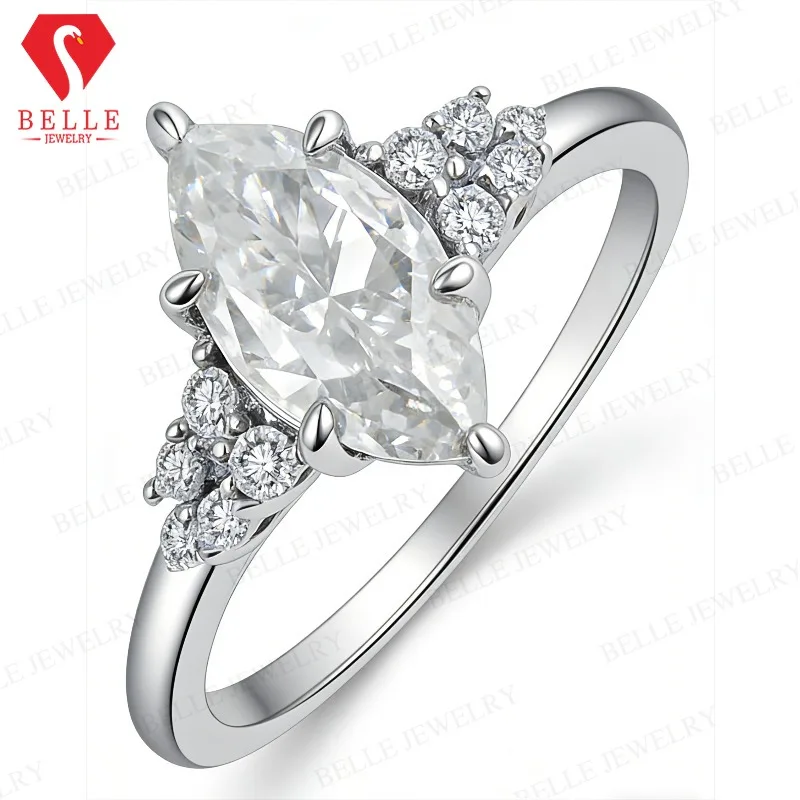 Moissanite Ring 1.5CT D Color VVS1 Marquise Round Cut 925 Silver GRA Certified Daily Versatile Commute Wear Ideal Gift for Her