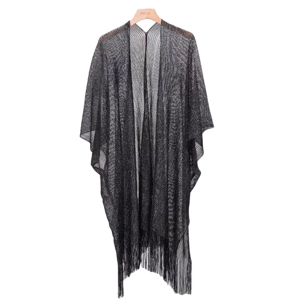 

New Fashion Pure Color Women Shawl Shining Tassel Coats Jackets Capes Top Scarf Women Girls