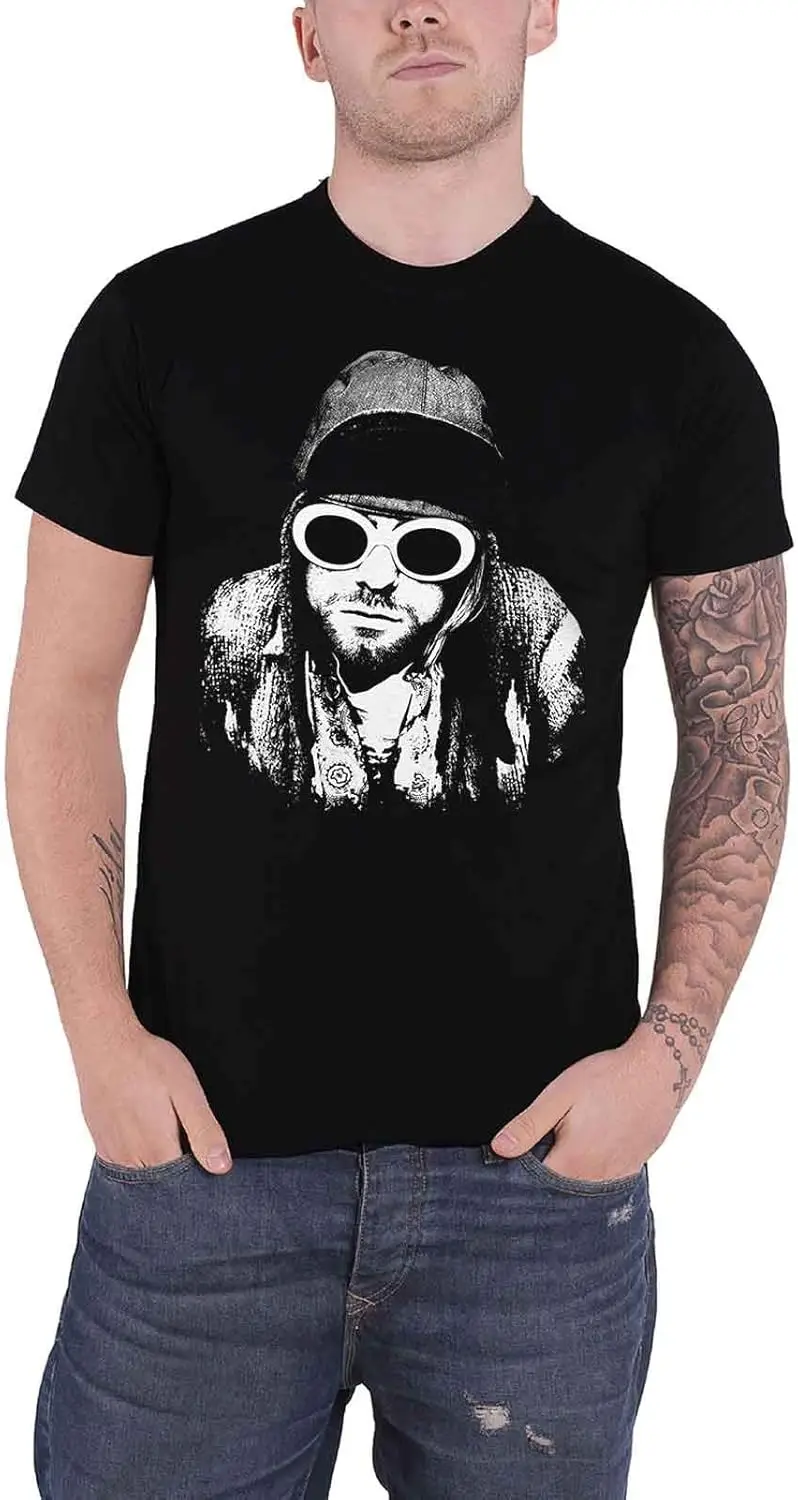 Kurt Cobain T Shirt Sunglasses Portrait Black & White Official Mens Black