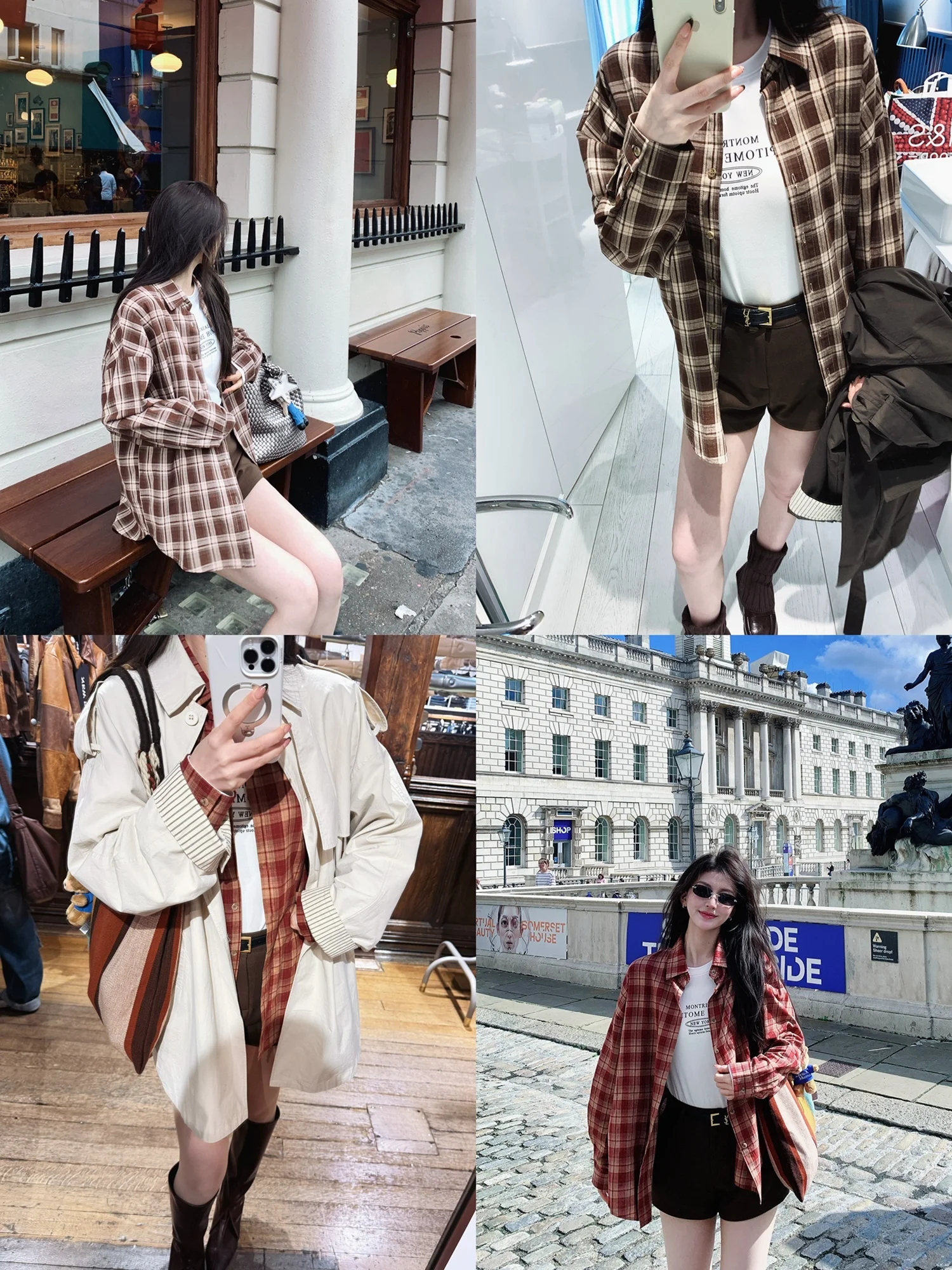 

00% Cotton Casual Plaid irt Women's Layering irt Color Blo Loose Fit Breathable Long Sve Autumn Faion Ladies' irt