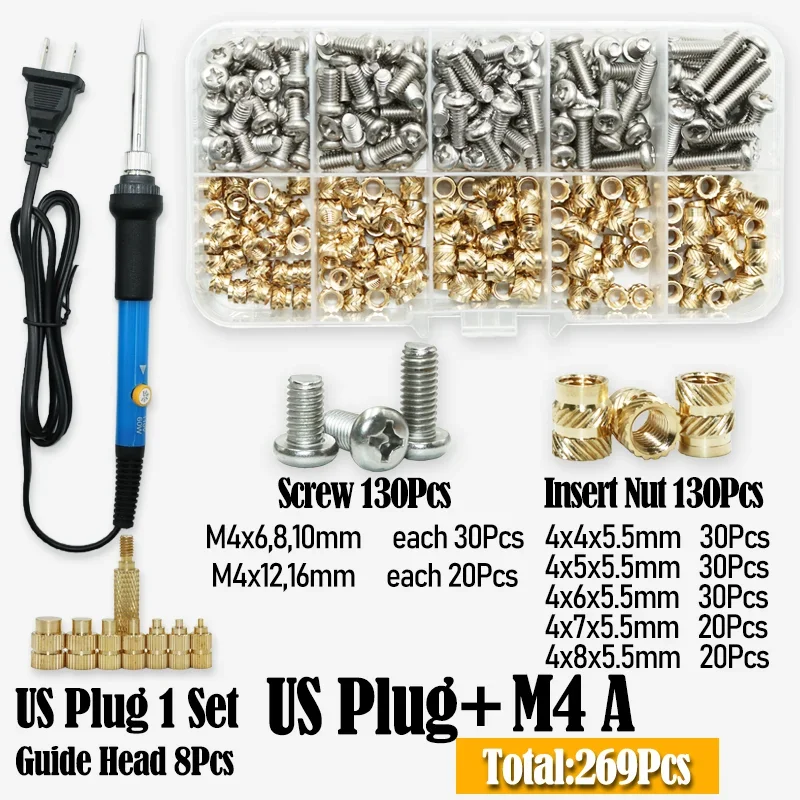 130-Piece Heat Set Threaded Insert Kit – M3x4x5 Brass Inserts With Soldering Iron Tip, Perfect For 3D Printed Plastic Parts And Prototypes