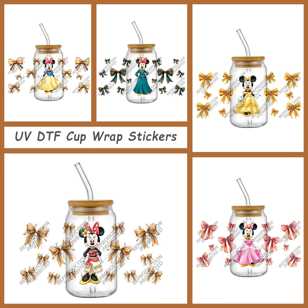 

Cartoon Mouse with Bow UVDTF Cup Wrap Stickers for 16oz Tumbler Easy to Peel Waterproof DIY Viny Decals for Mugs Crafts