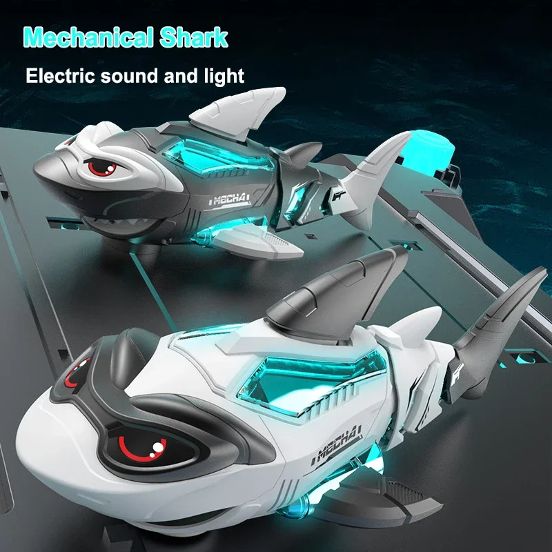 2024 New Universal Walking Mechanical Shark Emitting Sound Light and Music Simulation Shark Children’s Toy Birthday Gift