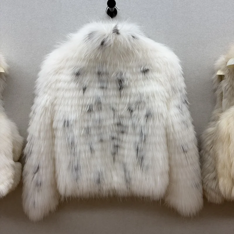 Women Real Raccoon Dog Fur Strip Knitted Coat Natural Fur Jacket Luxury Short Stand Collar Winter Genuine Fur Outerwear