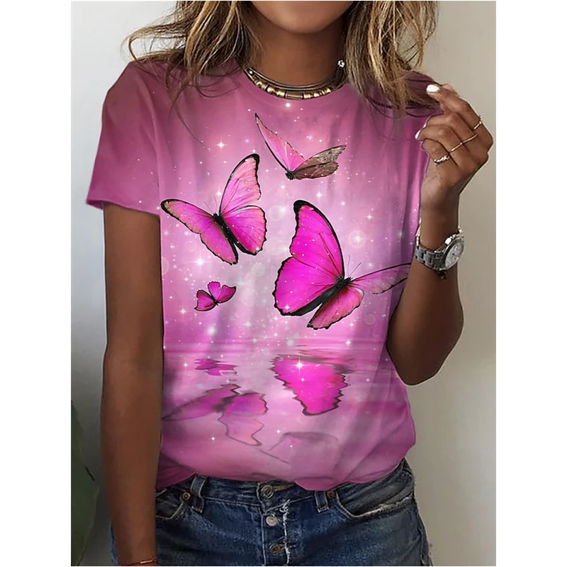 Summer Butterfly T-Shirts Flower 3D Print Streetwear Women\'s Floral Fashion Oversized T Shirt Y2K Female Girl Tops Tees Clothing