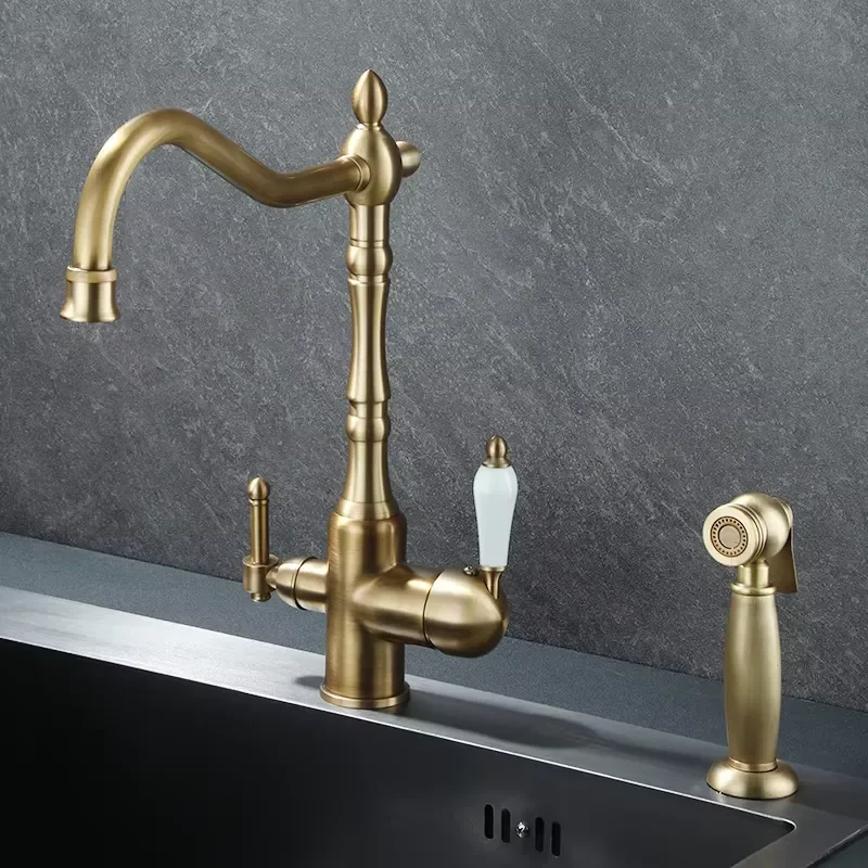 Antique pull-out sink faucet kitchen faucet with side sprayer