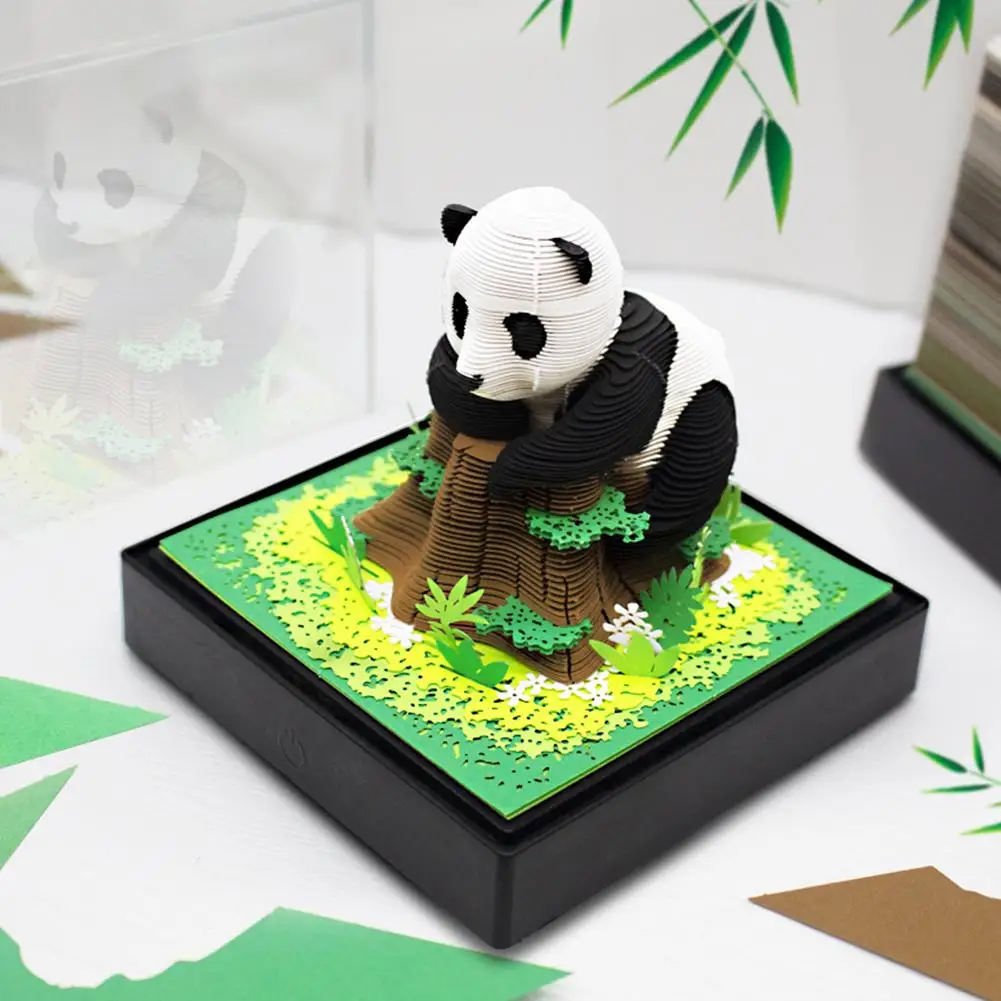 Omoshiroi Block 3D Notepad 3D Art Calendar 2025 Panda Memo Pad Kawaii 3D Sticky Note Blocks 3D Note Paper Carving Model Gift