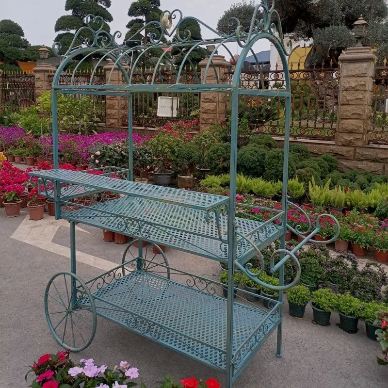Garden large flower stand, two-layer cart flower stand, old flower stand