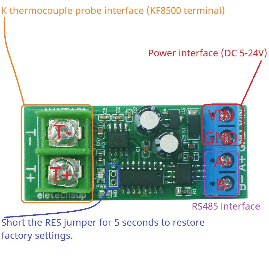 -200-1350C Modbus Rtu K-Type to RS485 Thermocouple-to-Digital Converter Module Wide Range Analog Temperature Measurement Board