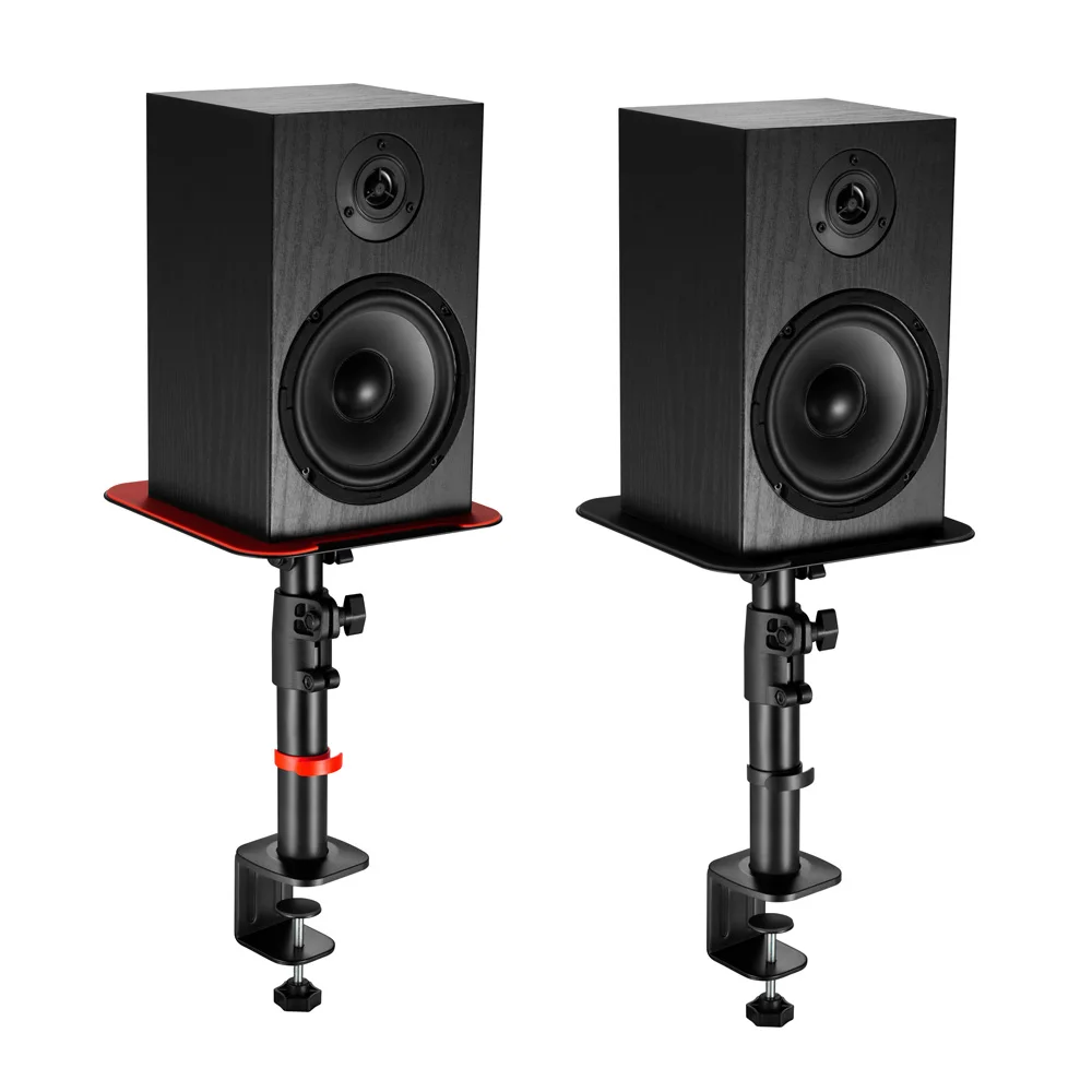 Universal Height Adjustable Desktop Mount Clamp-on Bookshelf Speaker Stand Pair