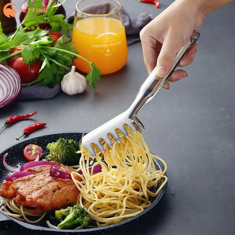 1PCS Stainless Steel Spaghetti Tongs Pasta Clip Steak Bread BBQ Meat Salad Picnic Baking Cooking Tool For Kitchen & Outdoor