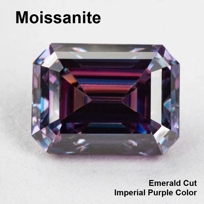 

Moissanite Emerald Cut Imperial Purple Color DIY Charms Ring Necklace Earring Main Materials Extremely Shiny Quality Certificate