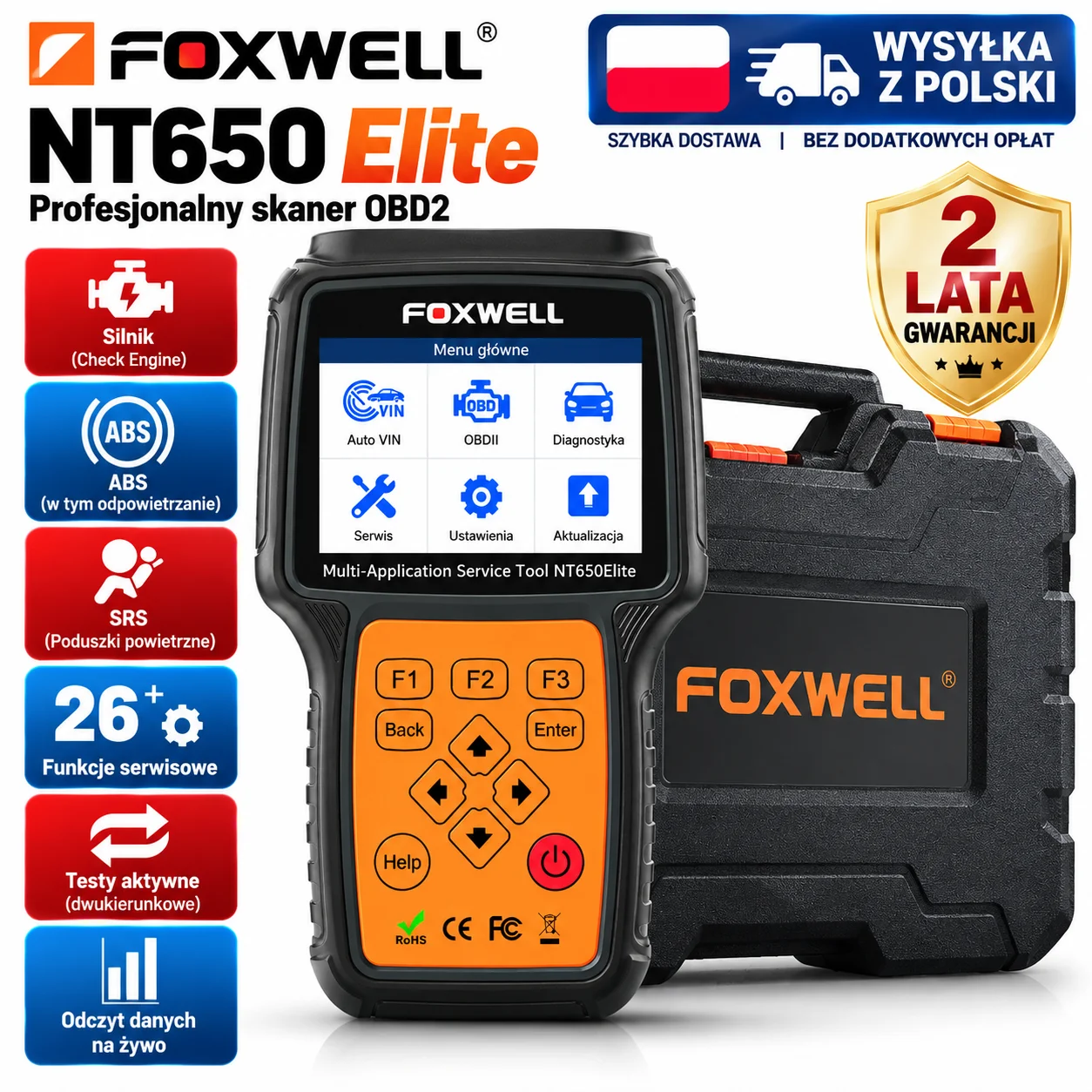 FOXWELL NT650 Elite Kabelloser OBD2-Scanner, ABS- und SRS-Diagnosegerät, bidirektionaler Aktivtest, ABS-Ölentlüftung, EPB- und SAS-Reset, Motorcode-Lesegerät, Kfz-Diagnosegerät