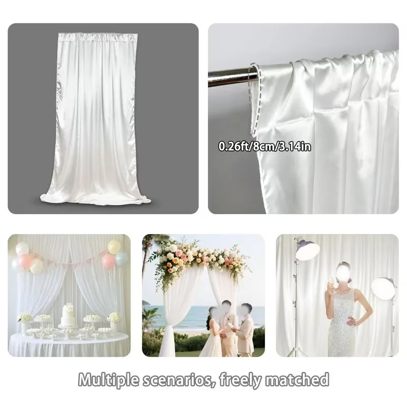 Satin-Hintergrundvorhang, mit Stangentasche für Hochzeit, Geburtstag, Babyparty, Fotografie, Hintergrundvorhänge für Abschlussfeiern, 1 Panel – Detail 3
