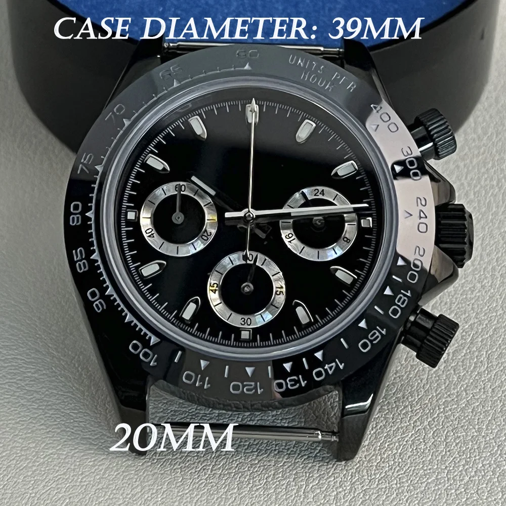 

39MM black steel case quartz men's wristwatch, business wristwatch chronograph vk63, waterproof without strap