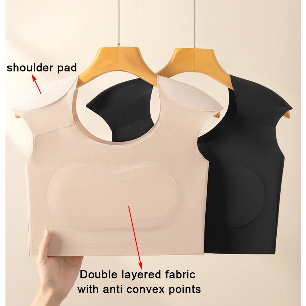 Traceless Chest Binder Shoulder Pad Underwear Vest Women Invisible Large Chest Show Small Collection Tank Breast Workout Bra Top