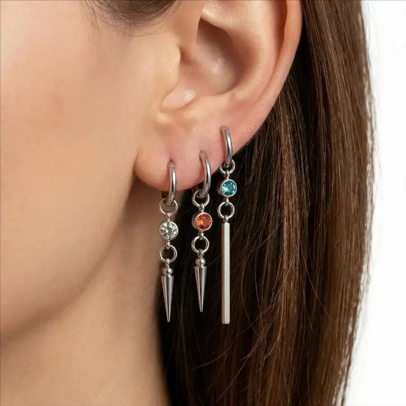 Punk Style Spike Pendant Earrings Long Stainless Steel Grunge Goth Rock Aesthetic Charm Gift for Alternative Fashion Fans