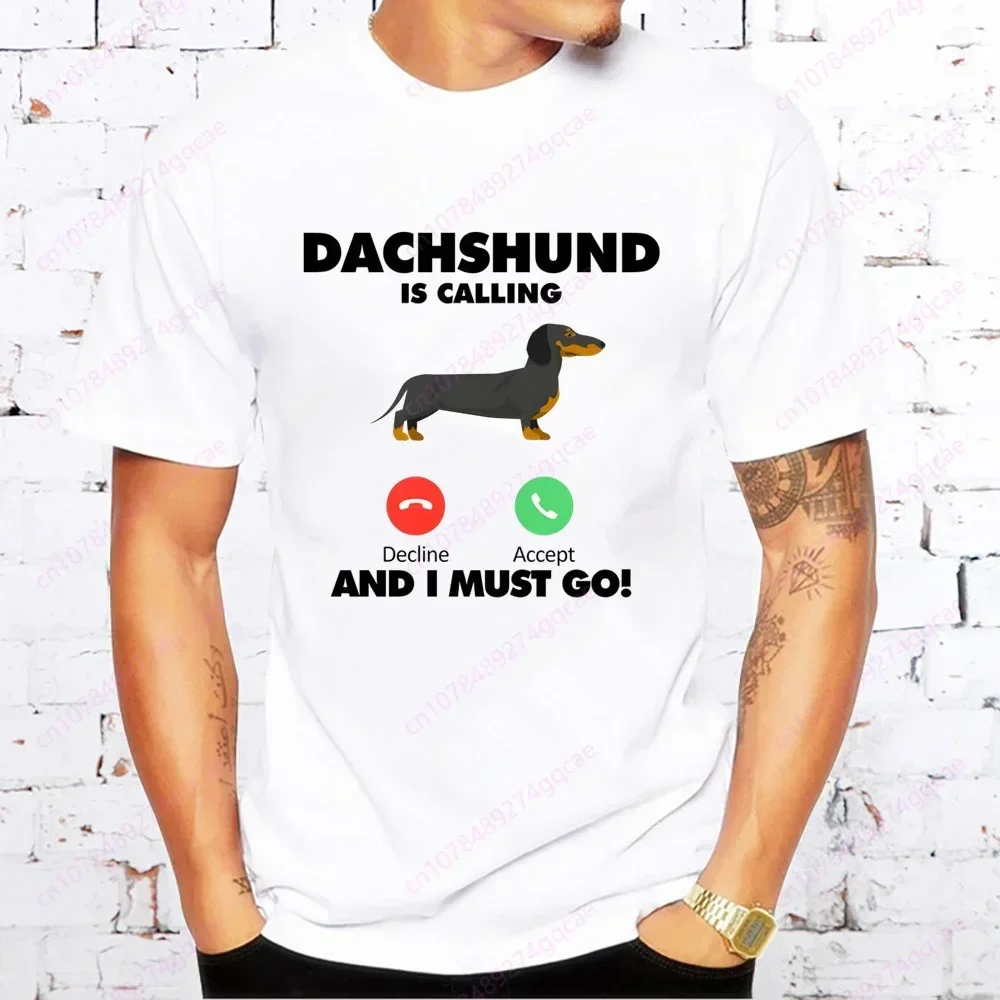 Men's Casual Printing Dachshund Teckel Funny Cute Dog Animal T-shirt High-fashioned Short-sleeved Men's T-shirt