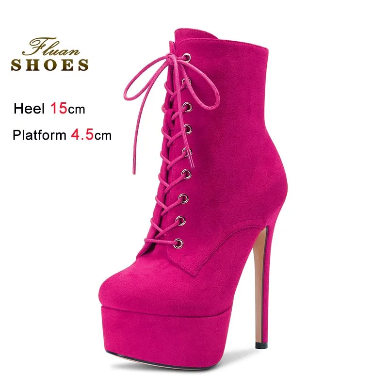 

Новые модные замшевые ботильоны на очень высоком каблуке с боковой молнией, женские сексуальные ботильоны на шпильке с толстой подошвой, на шнуровке, CD