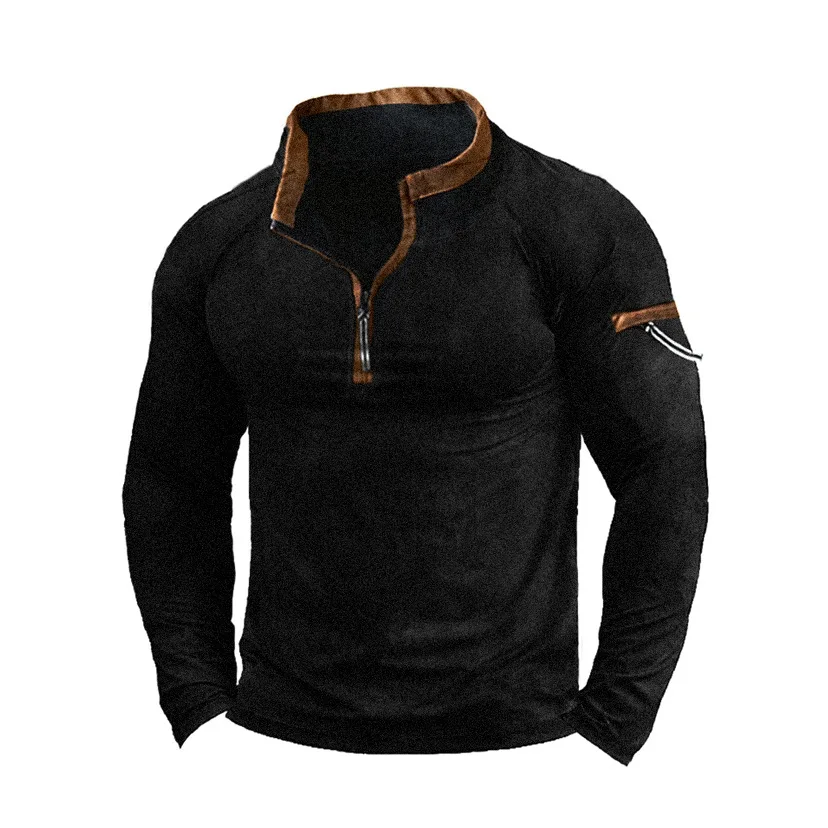 Men Zippered Standing Collar Hoodie Fleece Insulation Tactical Hoodie Pullover Training for Men's Long Sleeved Clothing