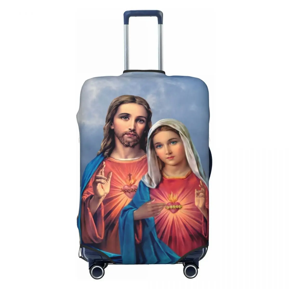 Custom Sacred And Immaculate Hearts Luggage Cover Catholic Jesus and Mary Travel Suitcase Protective Covers Suit For 18-32 inch