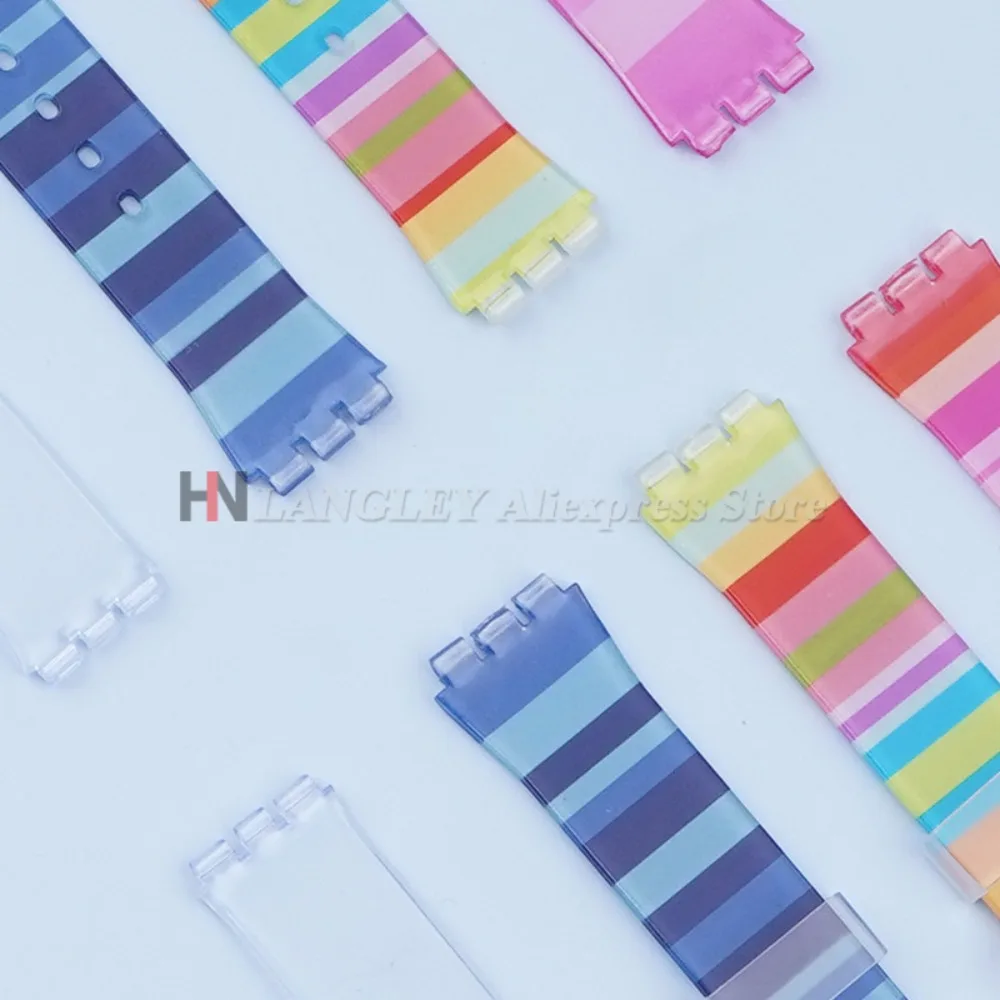 Regenbogenfarbenes Silikonarmband für Swatch Uhren, 16mm 17mm 19mm PVC Jelly Armband für Damen und Herren, Ersatzarmband – Detail 4