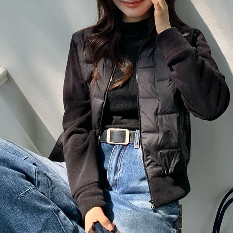 ผู้หญิงใหม่ขนแกะซิปเสื้อสเวตเตอร์ถักสีทึบเสื้อแจ็คเก็ตอุ่นลงเป็ดเกาหลีลงอเนกประสงค์ Top ในฤดูใบไม้ร่วงและฤดูหนาว Coat
