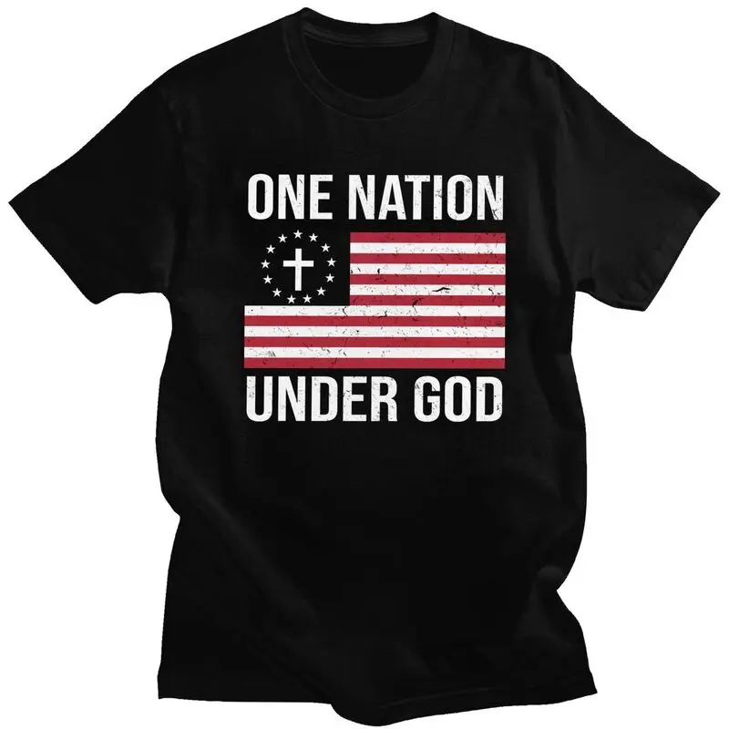 Custom One Nation Under God American Christian Flag T Shirts Men Pure Cotton Tees Tshirt Short Sleeve T-shirt Clothing