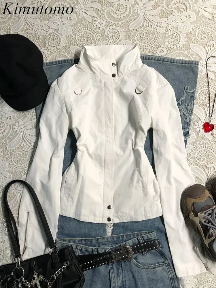 

Kimutomo куртки женские с воротником-стойкой осень-зима верхняя одежда готический гранж однотонные модные Y2k эстетические пальто женские Harajuku