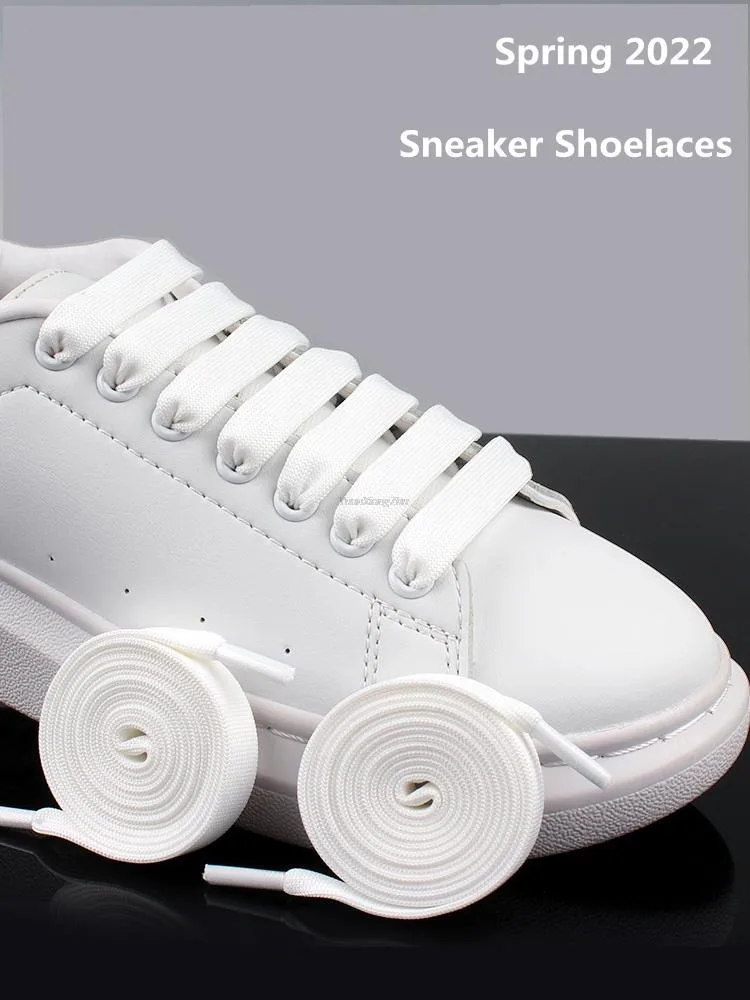 White Color Shoelaces Rainbow Shoes lace MCQ Classic Casual White Shoes Flat Laces Unisex Precision Weaving 130CM 1.2CM Width