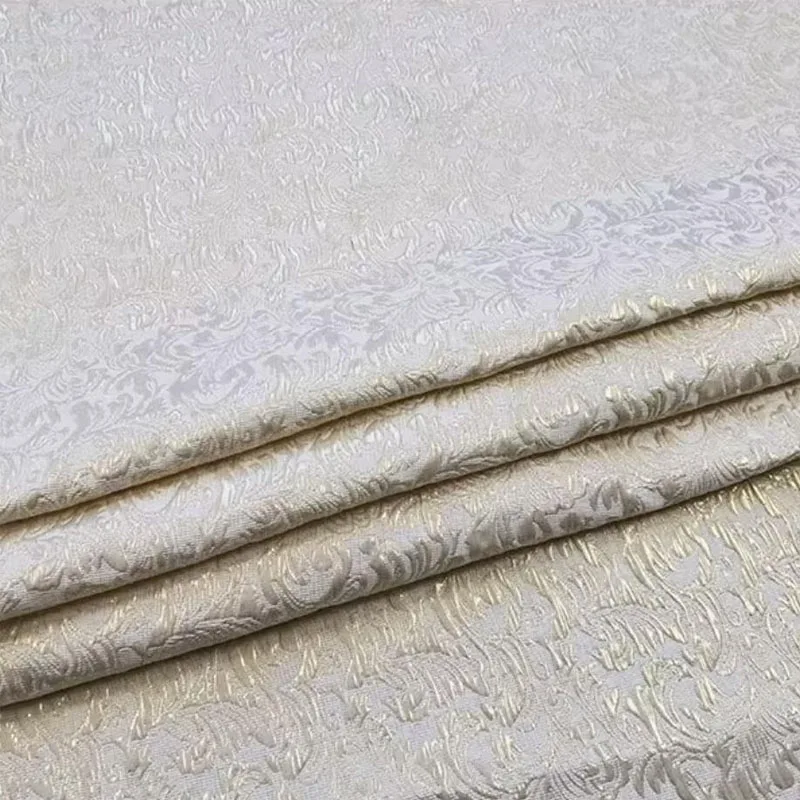 

Beige Color Emboss Pattern Jacquard Yarn-dyed Fabric For Women's Dress Coat Jacket Suits Handmade DIY Cloth Sewing Material