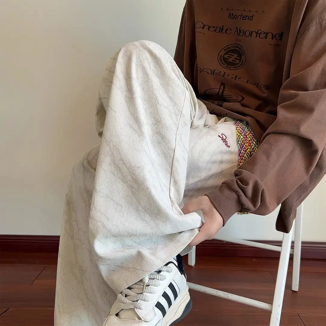 

Мужские вельветовые брюки в стиле тай-дай, свободные прямые брюки для подростков, широкие брюки с вышивкой в американском стиле, весна-осень