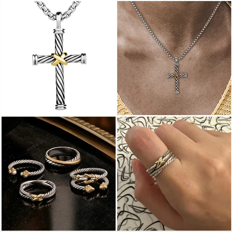 Hot Selling 925 Silver 1:1 High Quality Cross Series Retro Pendant Punk Style X Cross Necklace Jewelry Wholesale Free Shipping