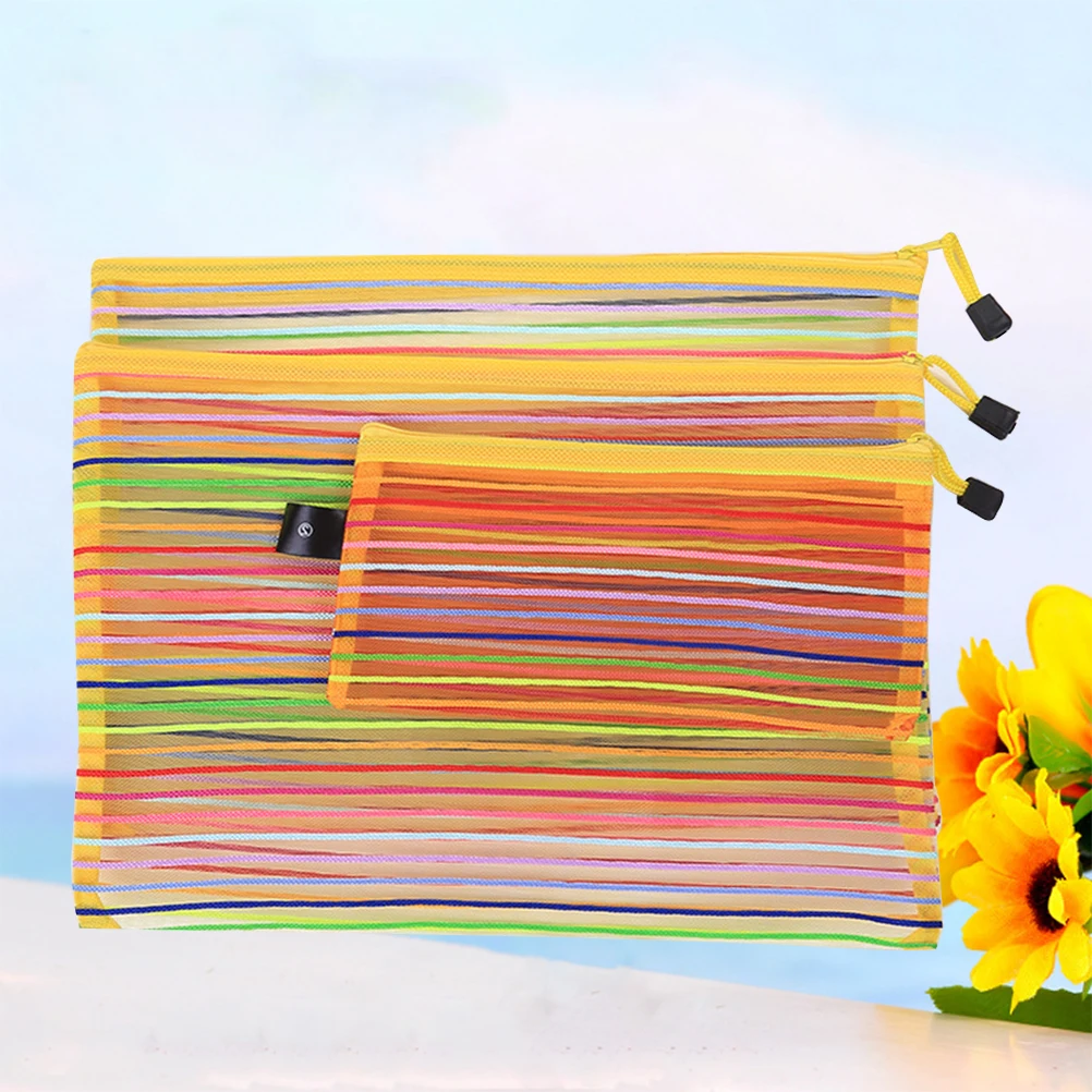 

3 Pcs Documents Bag Color Yellow Mesh Clear Zipper Pouches Storage Test Small Bags Drawstring Produce Folders for with Student