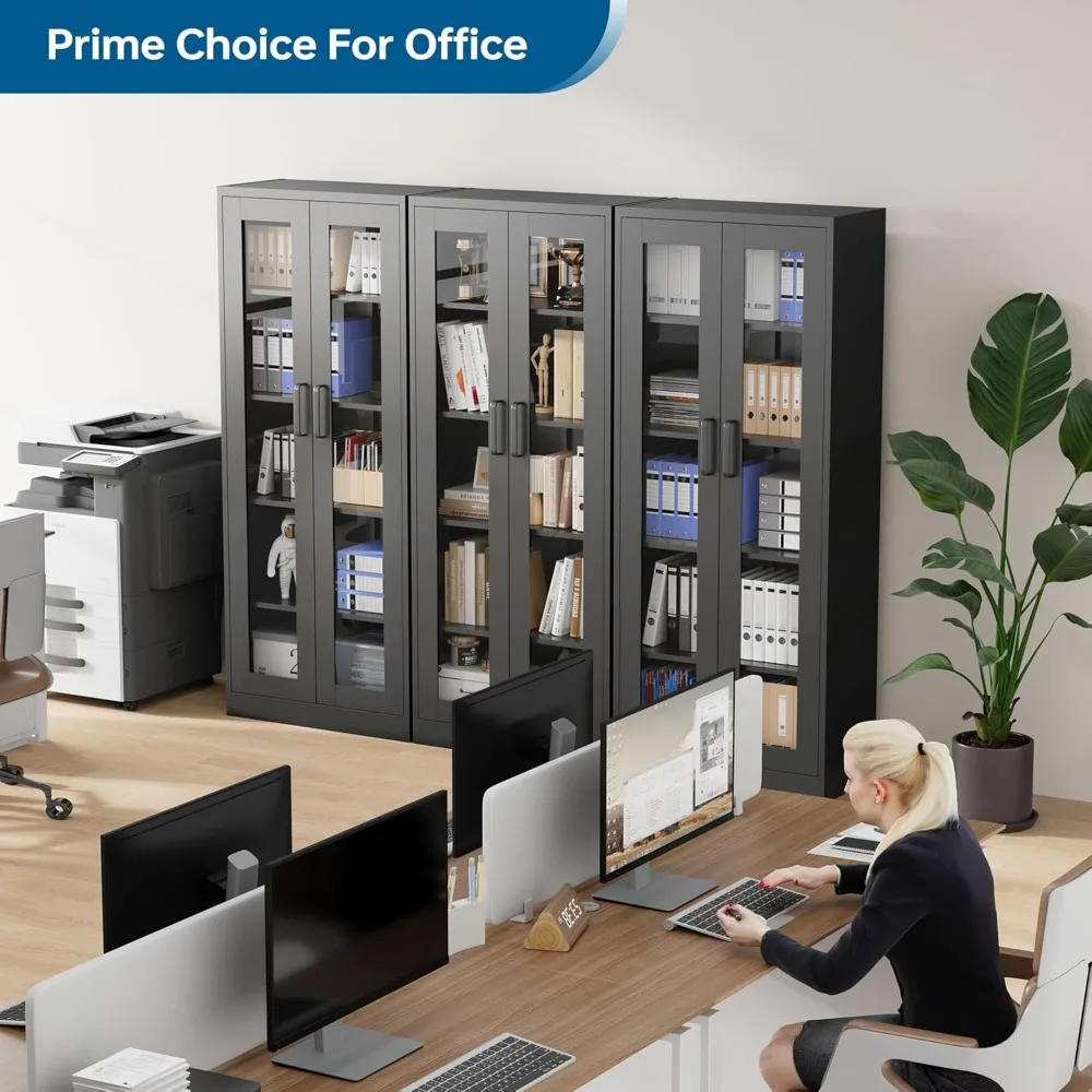 خزانة عرض بباب زجاجي مقاس 67 بوصة مع 4 أرفف قابلة للتعديل، وإطار فولاذي عالي التحمل للاستخدام في المكاتب المنزلية