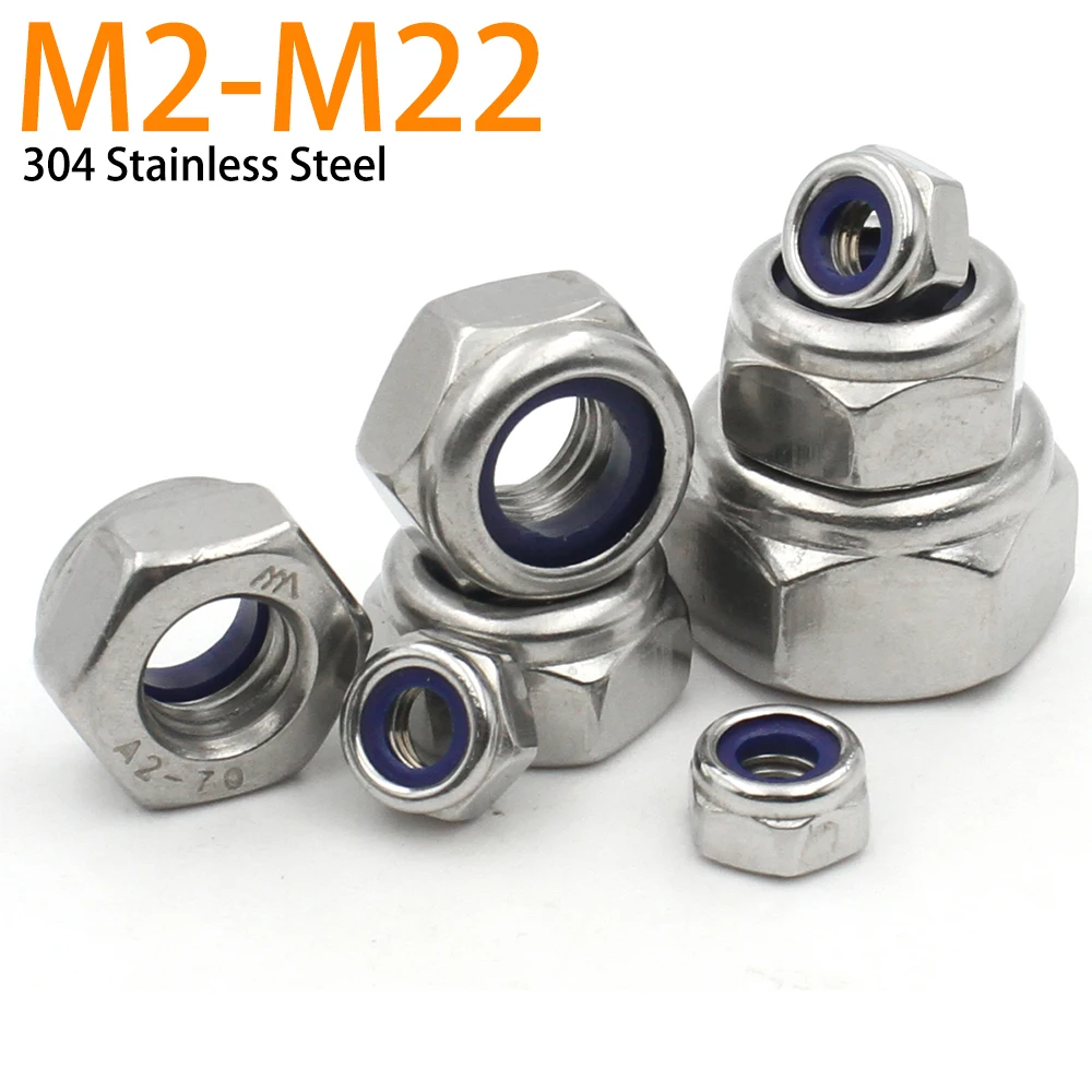 Lock Nut M2 M2.5 M3 M4 M5 M6 M8 M10 M12 M14 M16 M18 M20 M22 DIN985 304 Stainless Steel Nylon Insert Hex Lock Nut