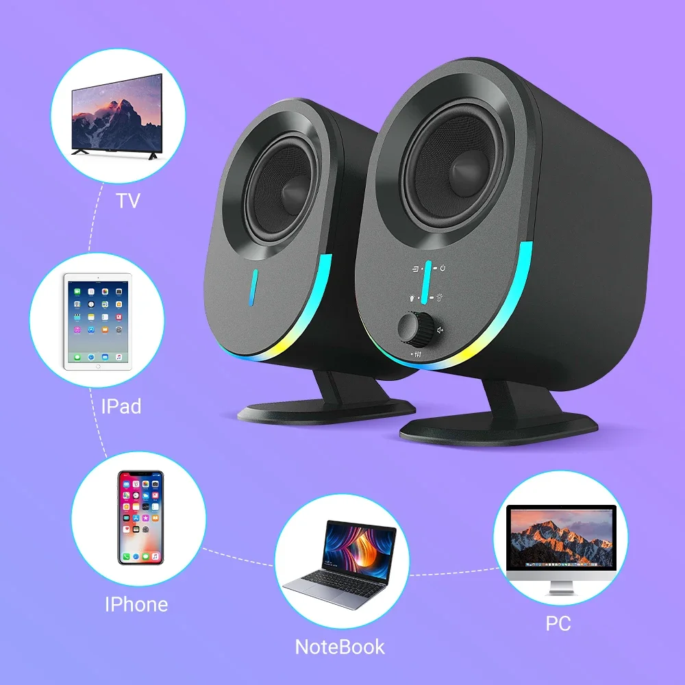 

2,75-дюймовый компьютерный игровой динамик для книжной полки HIFI стерео беспроводной Bluetooth USB/AUX вход RGB световой эффект тяжелый бас