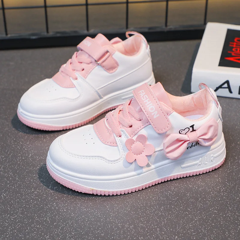 Autumn Kids Casual White Shoes Children Flat Breathable Sports Shoes Girl Soft Sole Decorative Bow Sneakers Everyday Casual Shoe