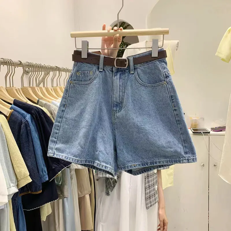 Summer Women Loose High-Waist Denim Shorts Girls Student Casual Beach Shorts Ladies Sports Shorts Teen Girls Mid-Length Shorts