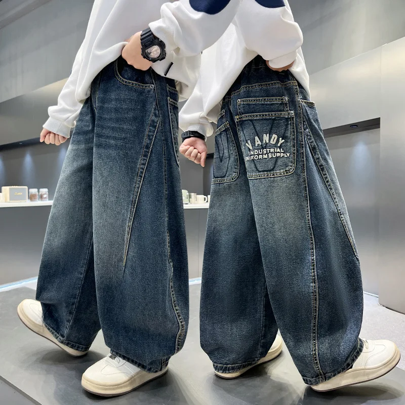 Boy Jeans Child Casual Denim Pants Tween Child Students Spring Autumn American Style Trousers Toddler Straight Jeans Age 4-14Y