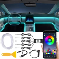 Luces de alambre EL flexibles con Control por aplicación, tira de luces de ambiente, lámparas decorativas, tira Led RGB de neón para Interior de coche de 12V